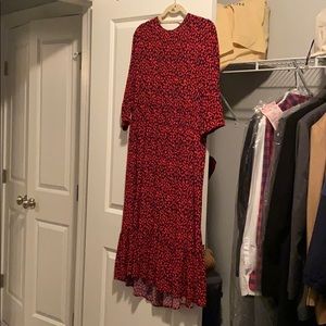 Zara Printed Ruffle Midi Dress Size S